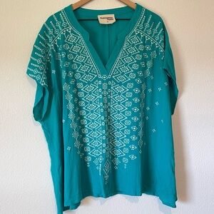 Savanna Jane Teal Embroidered Tunic